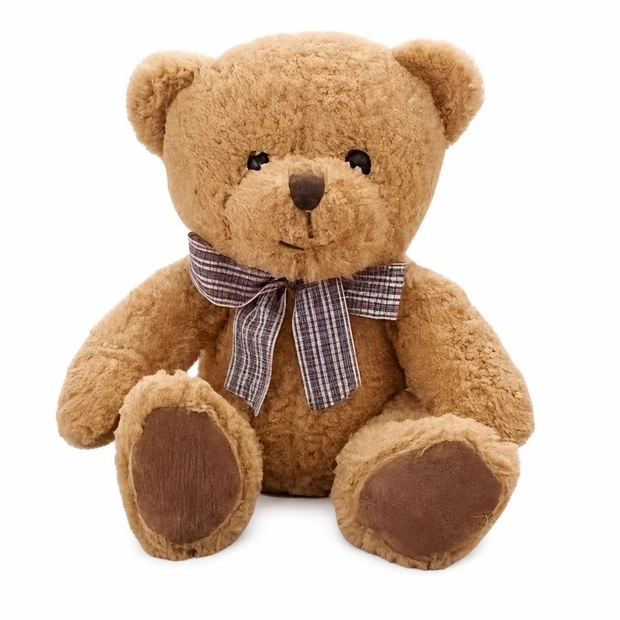 Teddy Bear Plush with Checkered Bow Tie - Soft Cotton - 14in / 35cm · 19in / 48cm