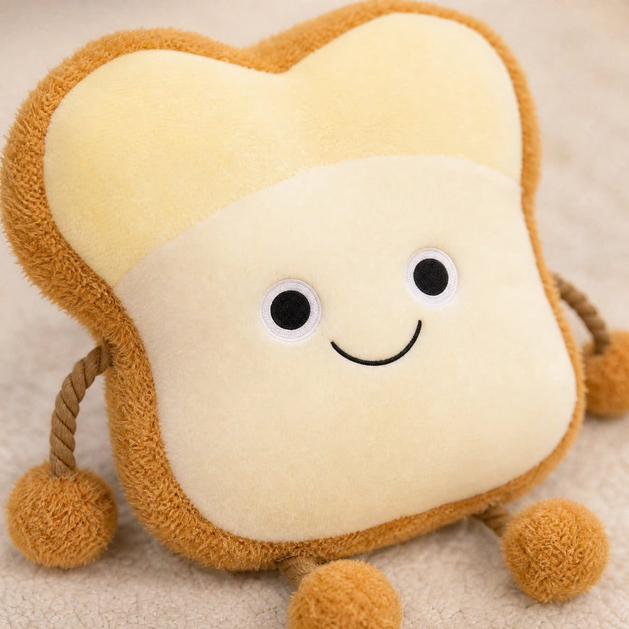 Toast Plush Pillow with Happy and Sad Face Designs - Détail matière