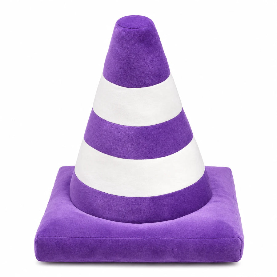 Traffic Cone Plush Pillow in Bright Striped Colors - Purple