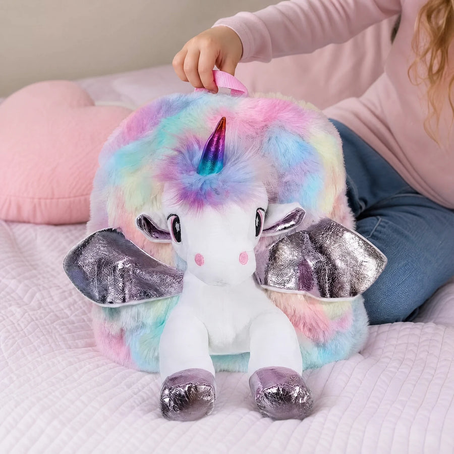 Unicorn Backpack Plush with Rainbow Faux Fur - Utilisation du produit