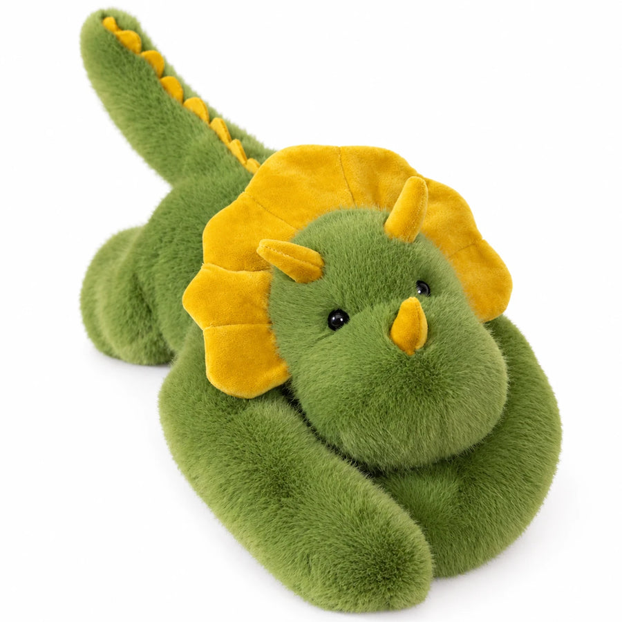 Weighted Dinosaur Plush, Green Triceratops with Yellow Crest - 12in / 30cm · 17.5in / 45cm