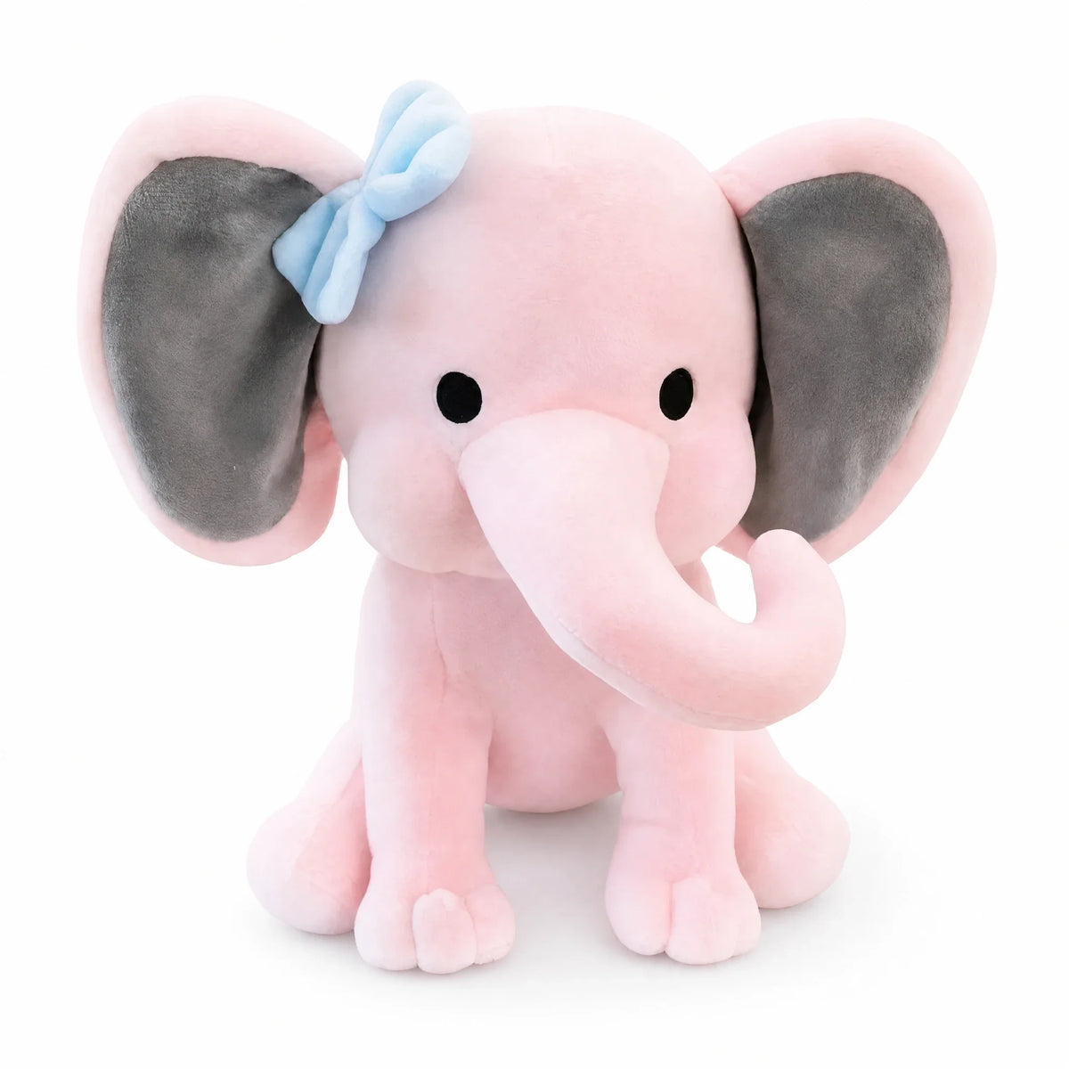 Elephant Plush Toy with Bow and Two-Tone Ears