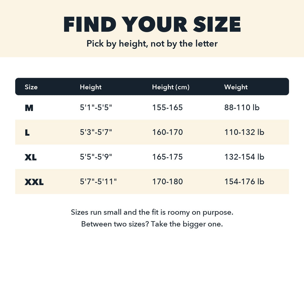 Fang Monster Onesie size guide in inches and centimeters