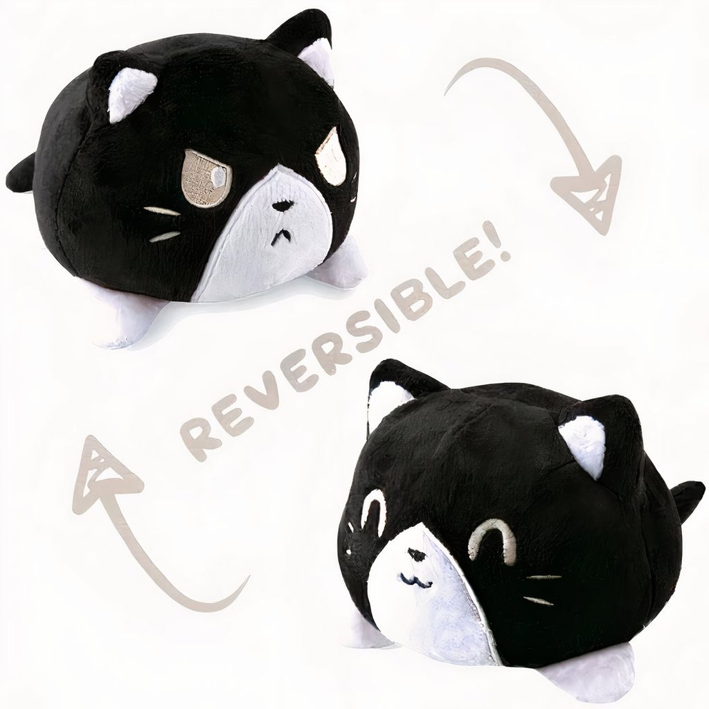 Peluche chat double face orange, jouet tout doux