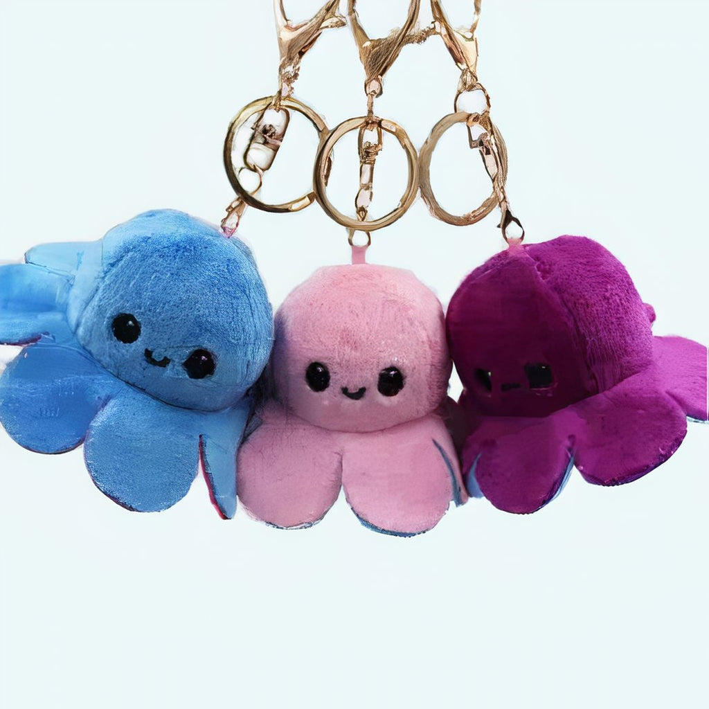Reversible octopus keychain plush, 10cm
