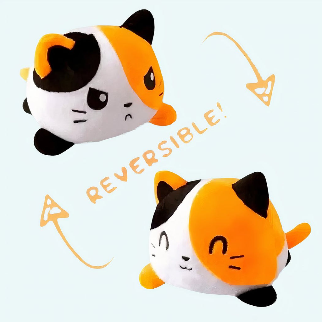 Peluche chat double face orange, jouet tout doux