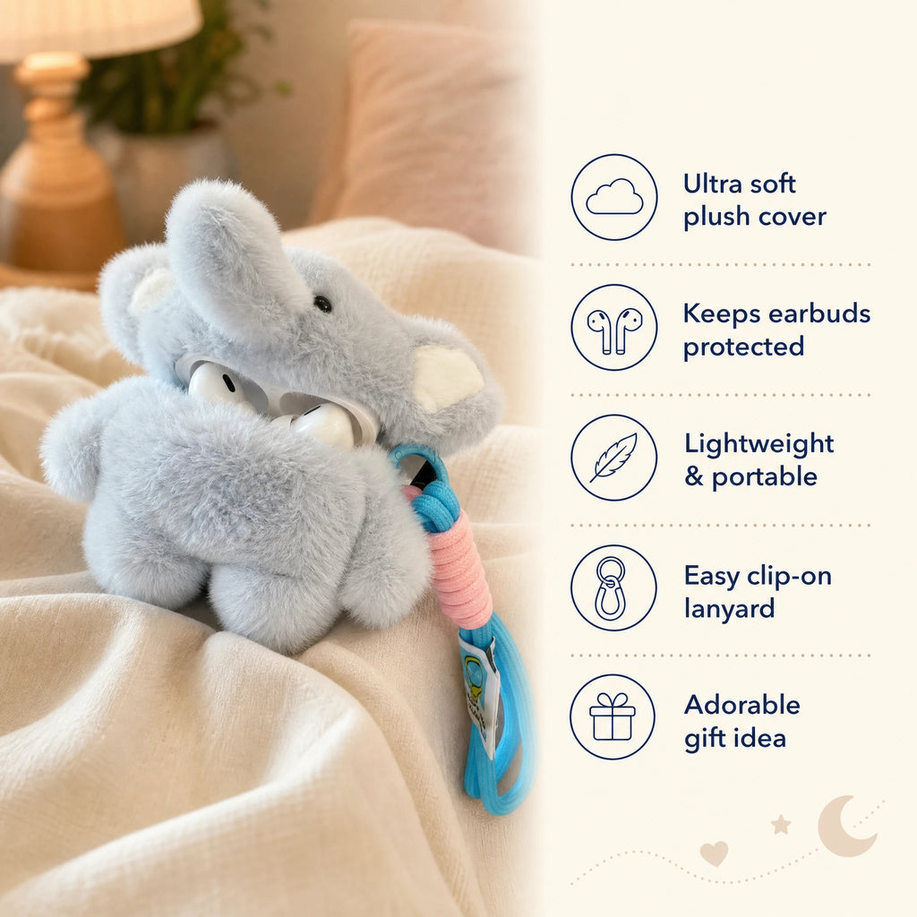 AirPods Case Plush with Fluffy Elephant Design and Lanyard - Bénéfices produit