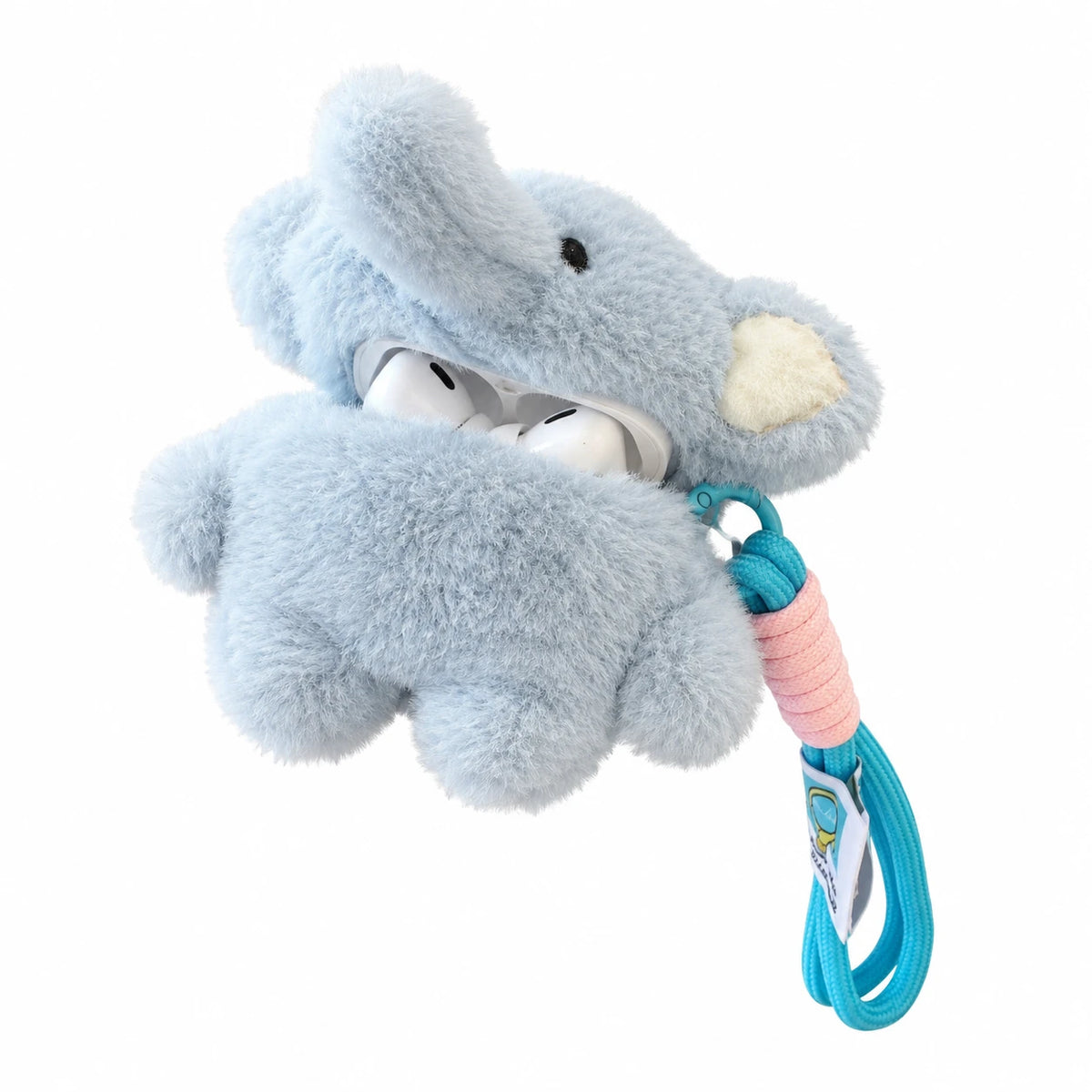 AirPods Case Plush with Fluffy Elephant Design and Lanyard - Blue / Airpods 1 / 2