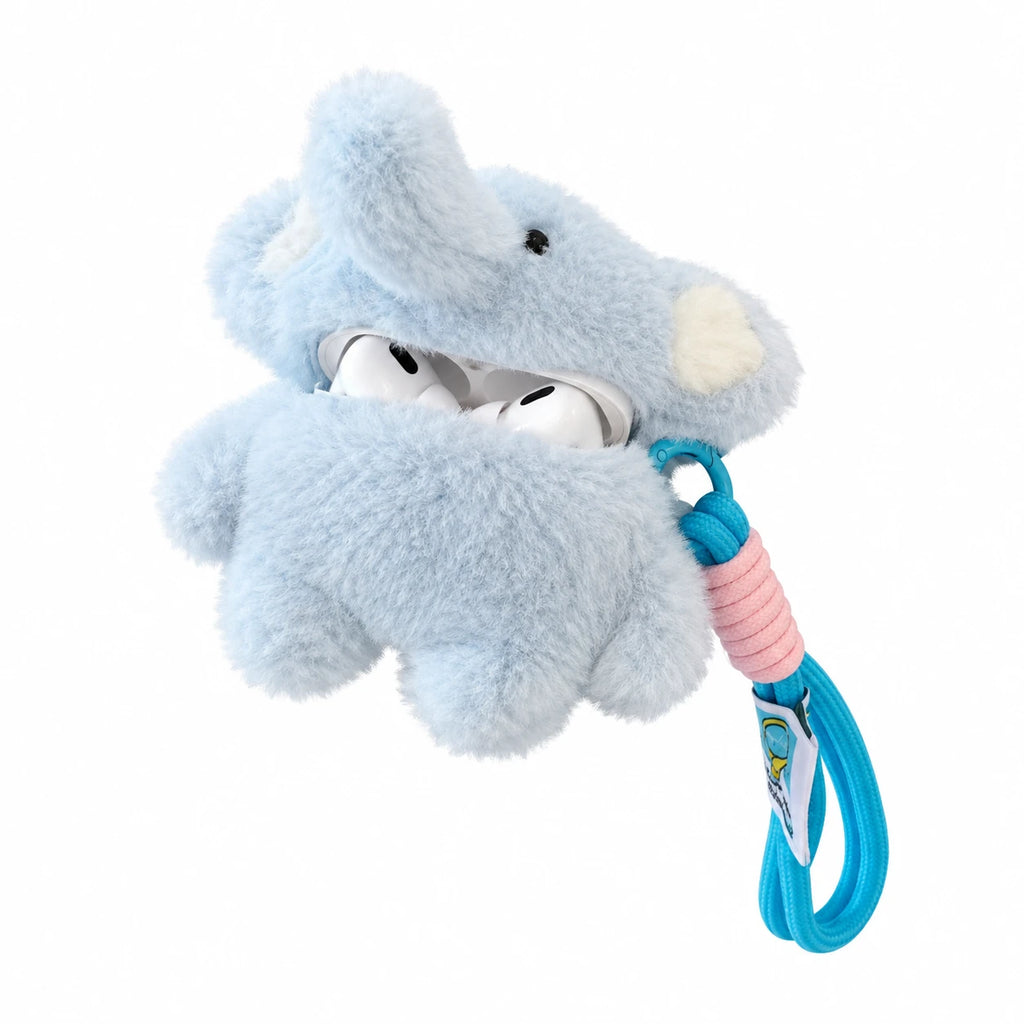 AirPods Case Plush with Fluffy Elephant Design and Lanyard - Blue / Airpods 3