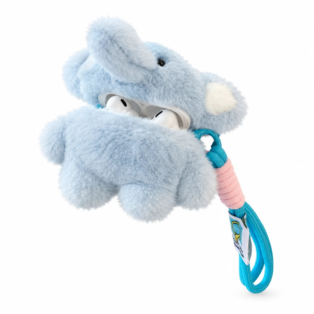 AirPods Case Plush with Fluffy Elephant Design and Lanyard - Blue / Airpods 4