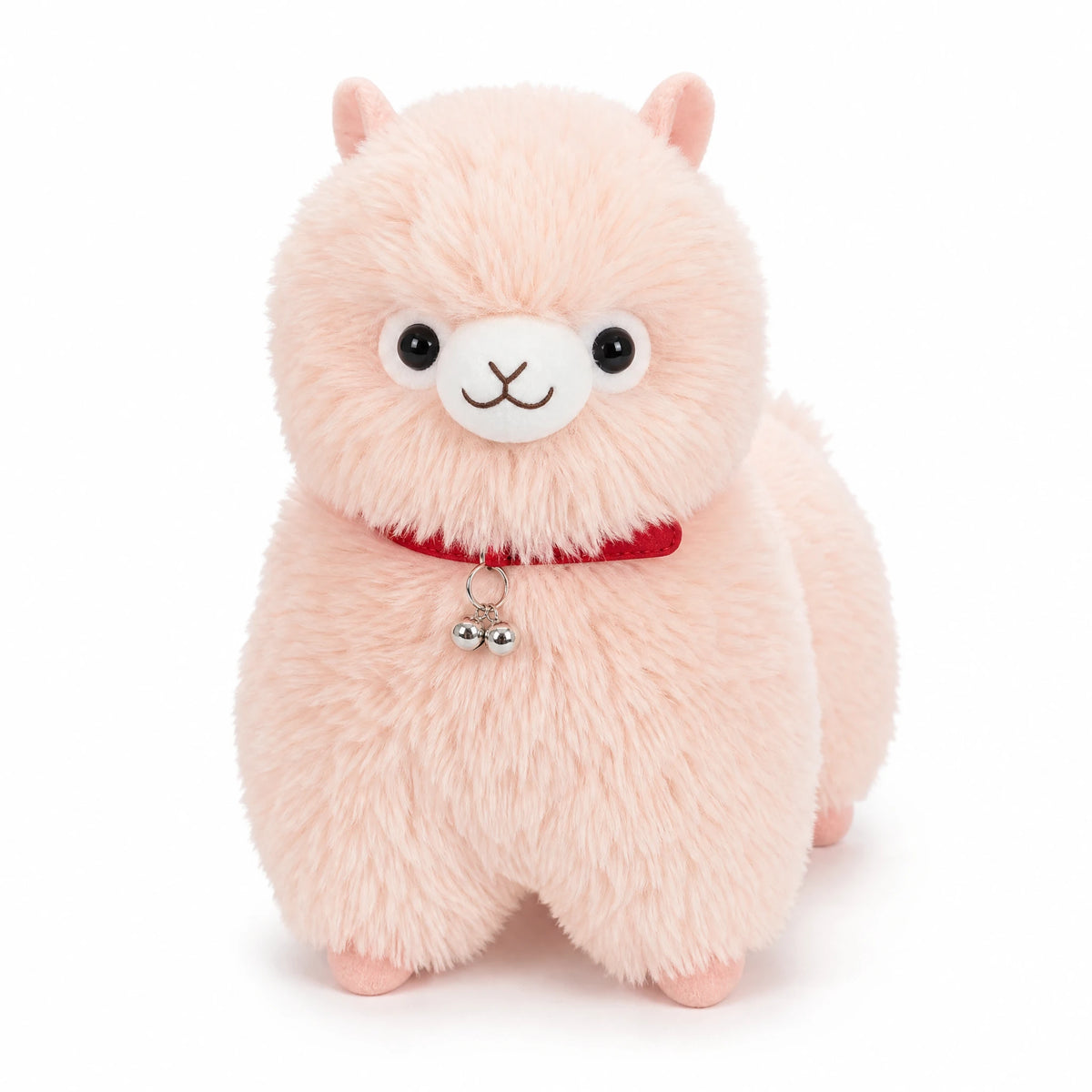 Alpaca Plush Toy with Bell in Pink, White or Yellow - Fond blanc