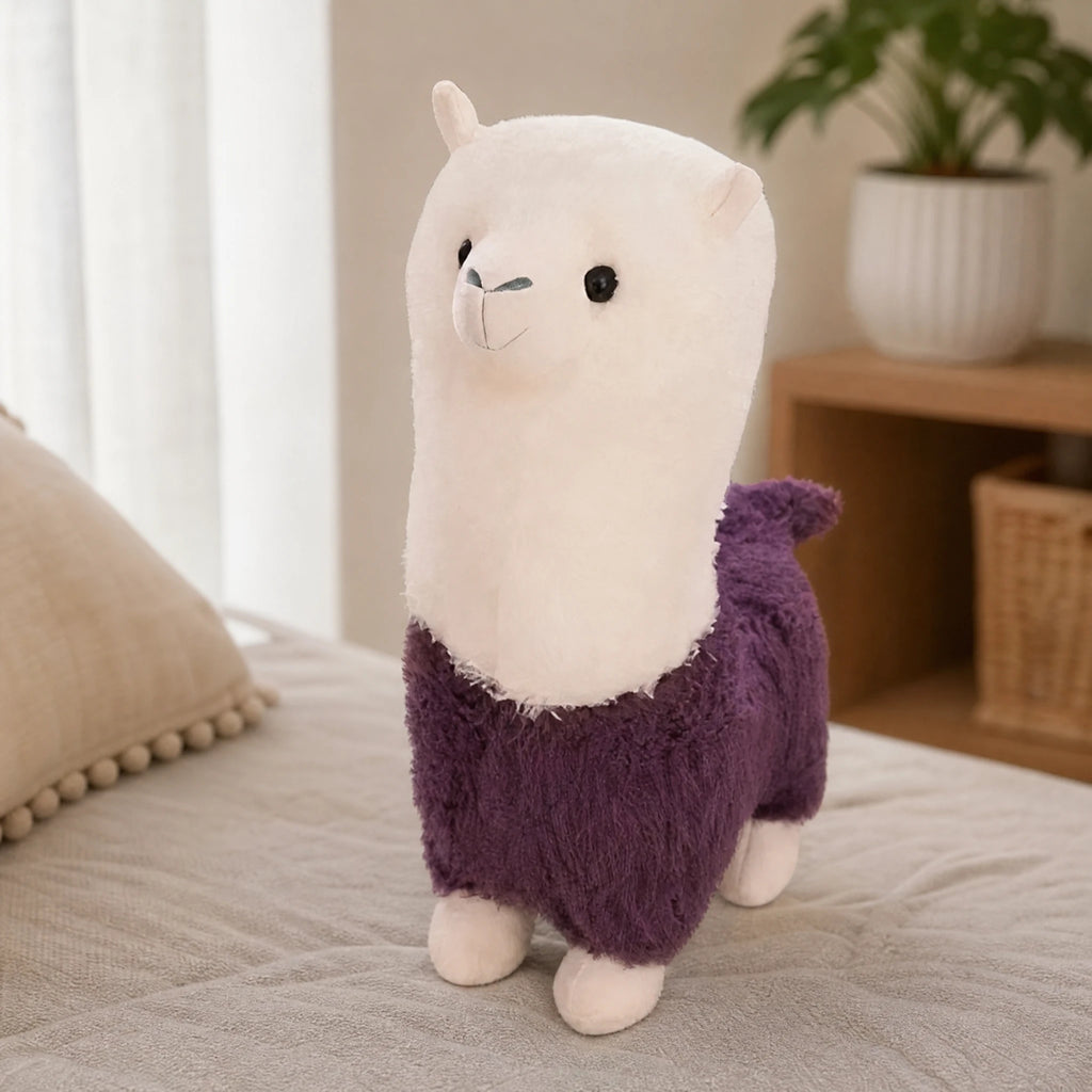Alpaca Plush Toy with Purple Fleece Coat – 28cm - Utilisation du produit