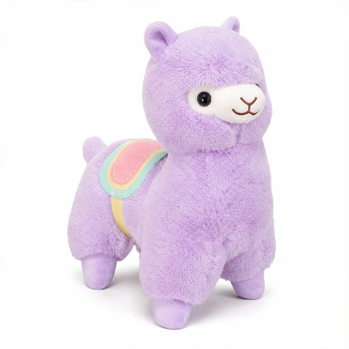 Alpaca Plush Toy with Rainbow Saddle - Purple - Fond blanc