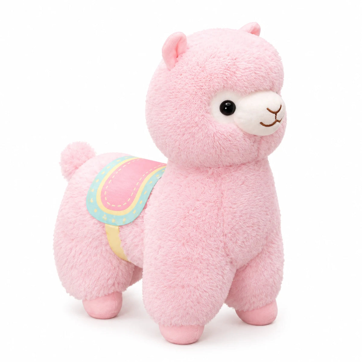 Alpaca Plush Toy with Rainbow Saddle - Purple - Pink / 13in / 35cm · Pink / 19in / 50cm
