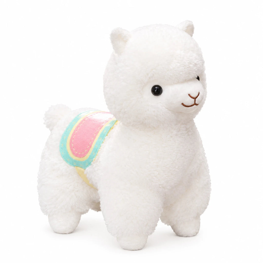 Alpaca Plush Toy with Rainbow Saddle - Purple - White / 13in / 35cm · White / 19in / 50cm