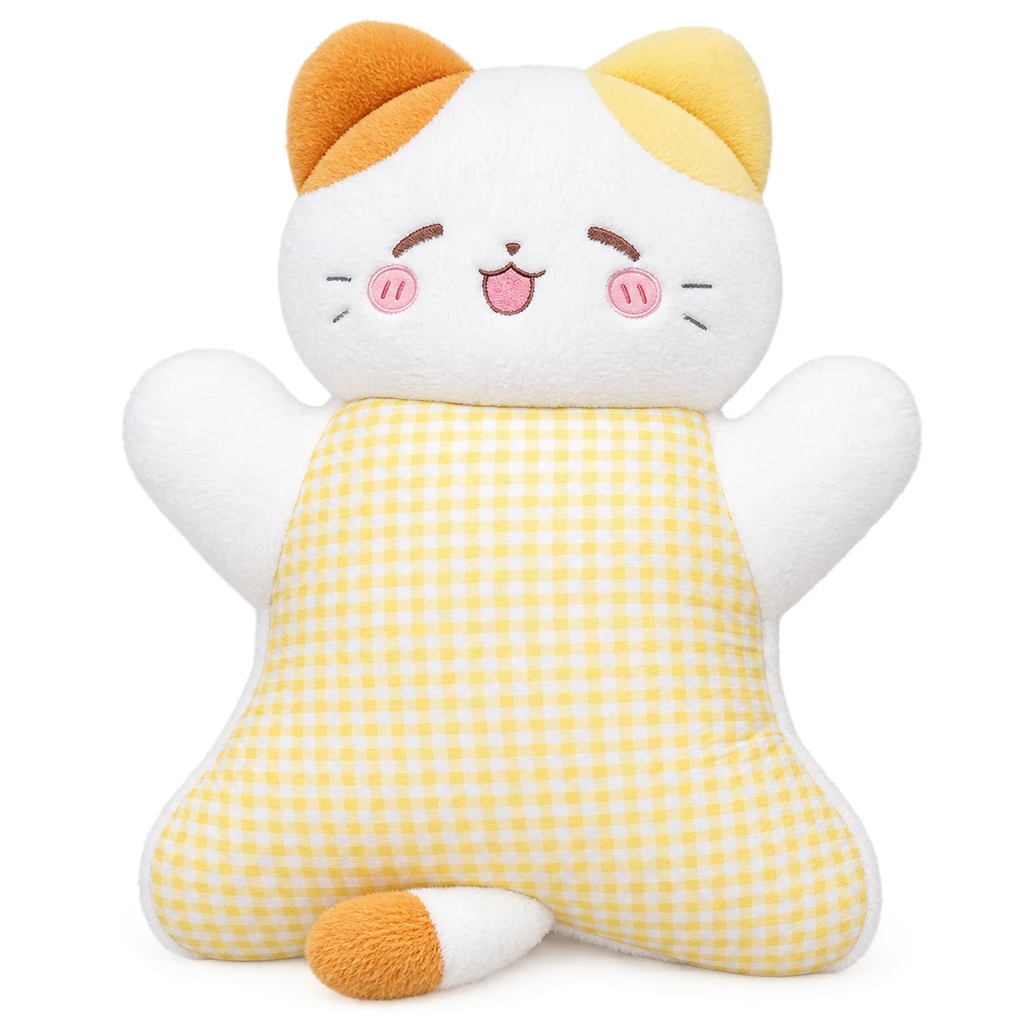 Animal Cuddle Pillow with Pink Gingham Body and Long Ears - Cat