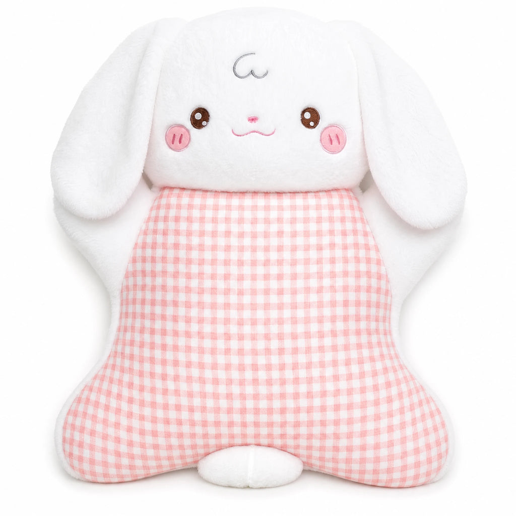 Animal Cuddle Pillow with Pink Gingham Body and Long Ears - Fond blanc