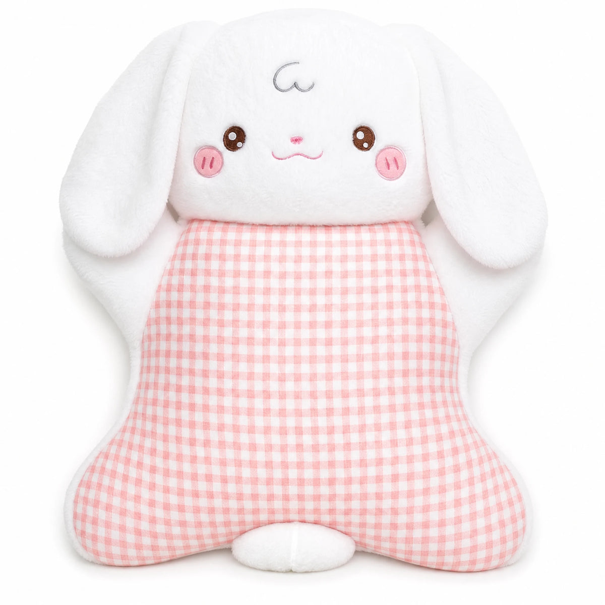 Animal Cuddle Pillow with Pink Gingham Body and Long Ears - Fond blanc