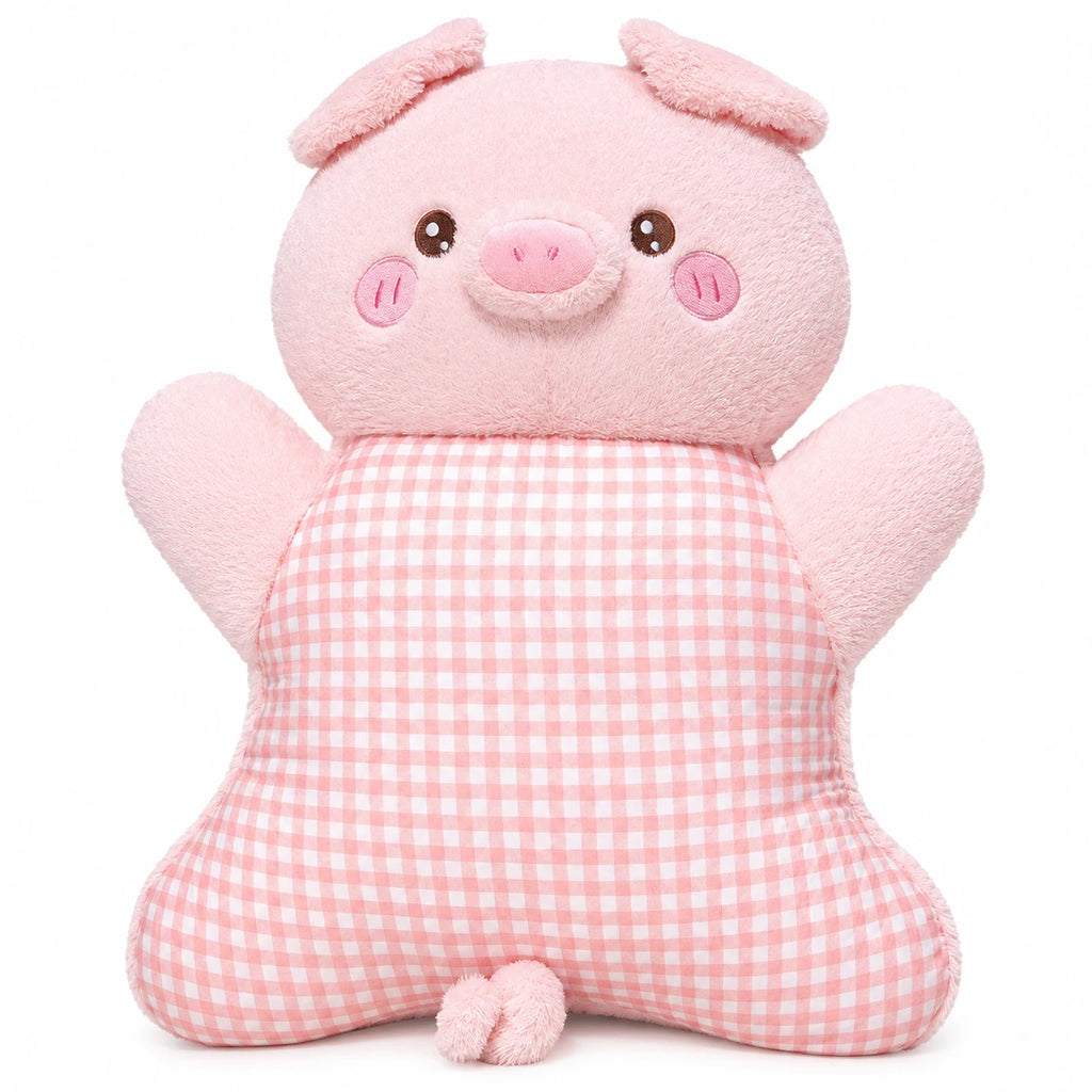 Animal Cuddle Pillow with Pink Gingham Body and Long Ears - Pig