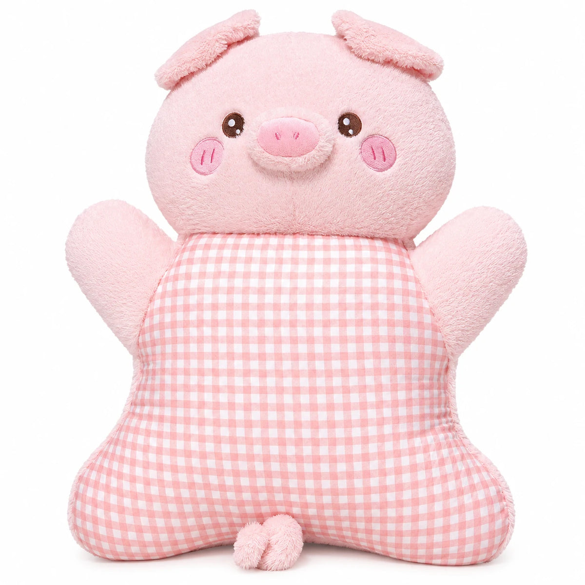 Animal Cuddle Pillow with Pink Gingham Body and Long Ears - Pig