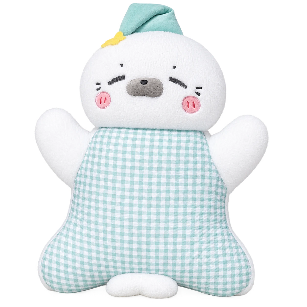 Animal Cuddle Pillow with Pink Gingham Body and Long Ears - Seal