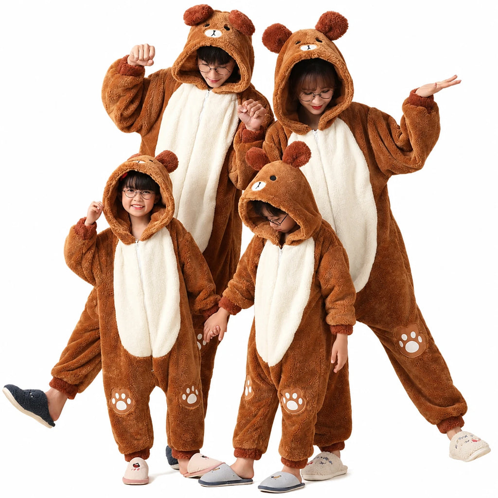 Animal Onesie Pajamas with Bear Design and Fleece Sherpa - Brown Bear / Kids-8T … (13 tailles)