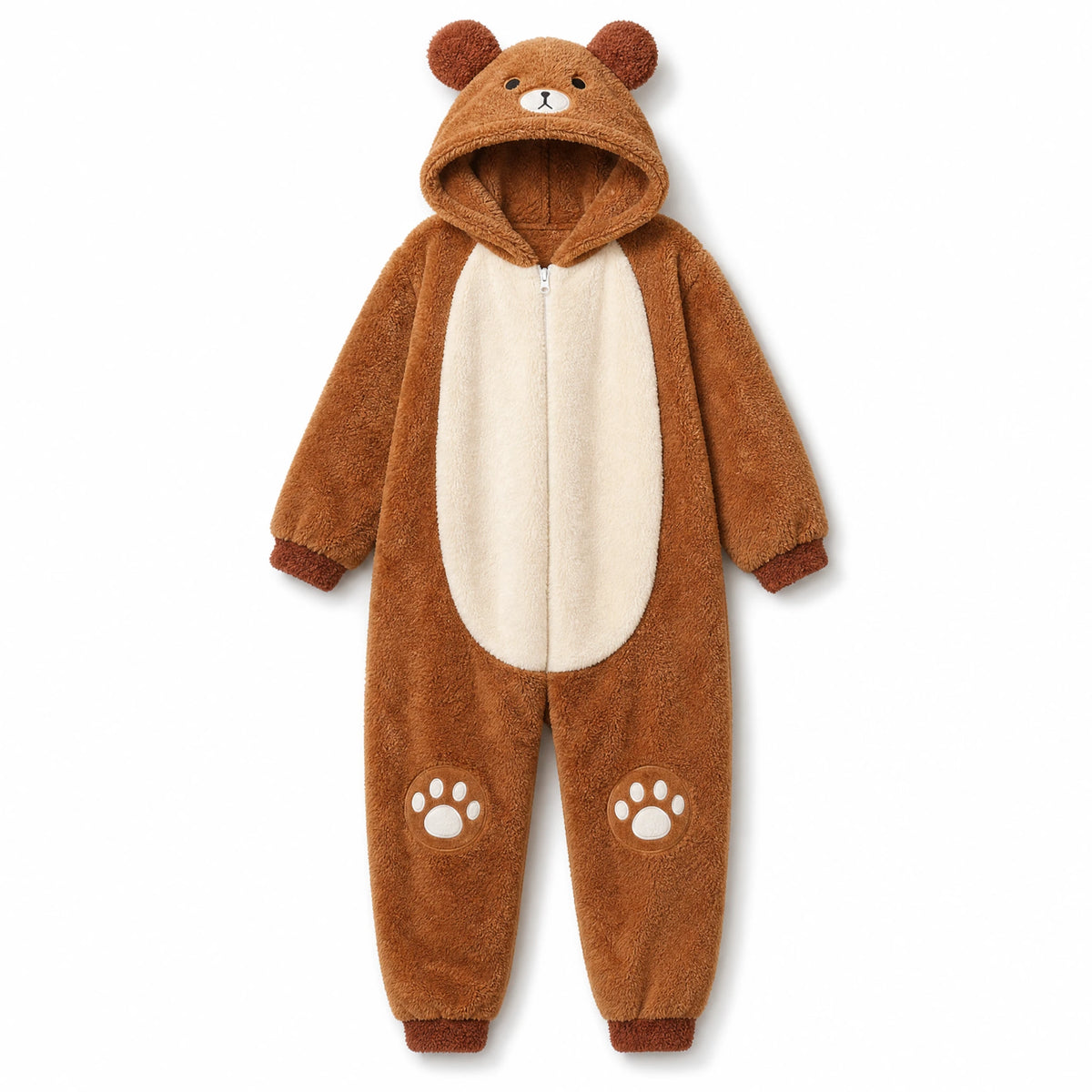 Animal Onesie Pajamas with Bear Design and Fleece Sherpa - Fond blanc