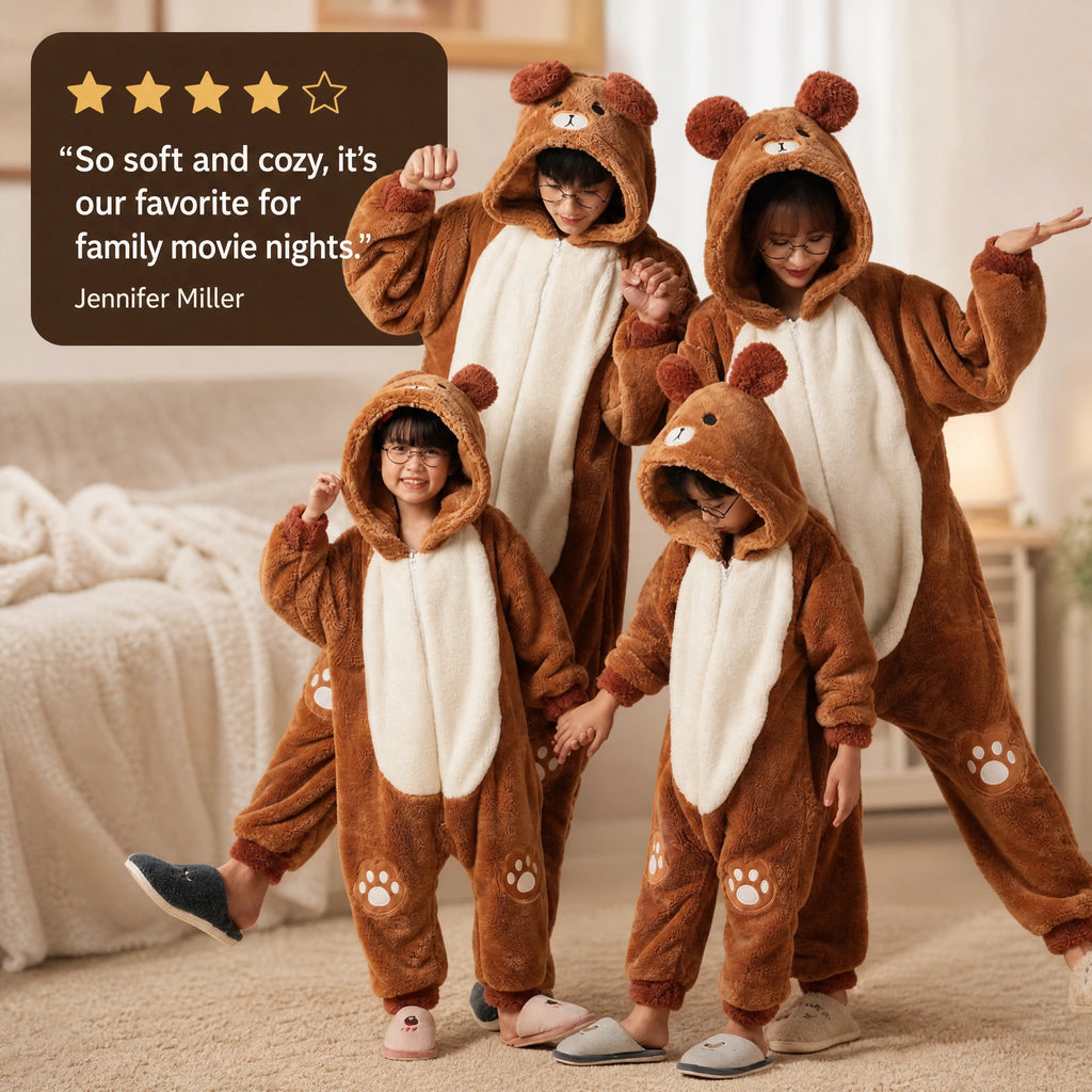 Animal Onesie Pajamas with Bear Design and Fleece Sherpa - Image témoignage