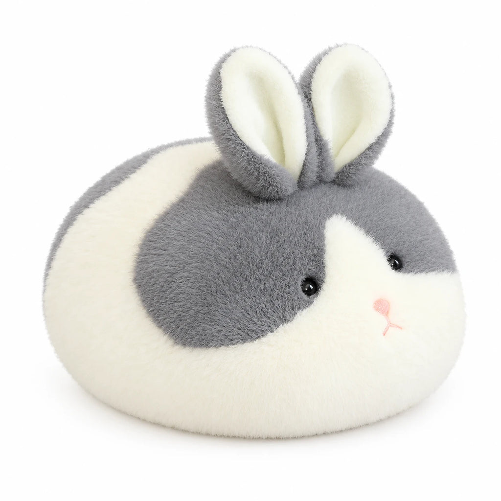 Animal Plush Pillow – Round Mochi-Style Stuffed Toy - Bunny (Grey) / 15in / 40cm … (2 tailles)