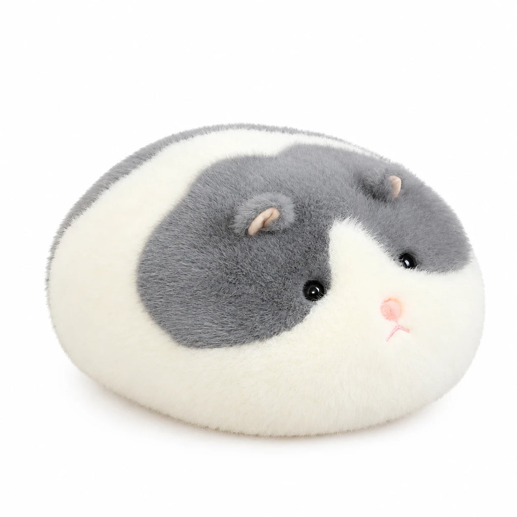 Animal Plush Pillow – Round Mochi-Style Stuffed Toy - Hamster (Grey) / 15in / 40cm … (2 tailles)