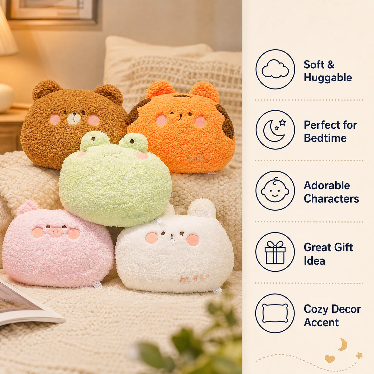 Animal Plush Pillow - Round Soft Stuffed Cushion - Bénéfices produit