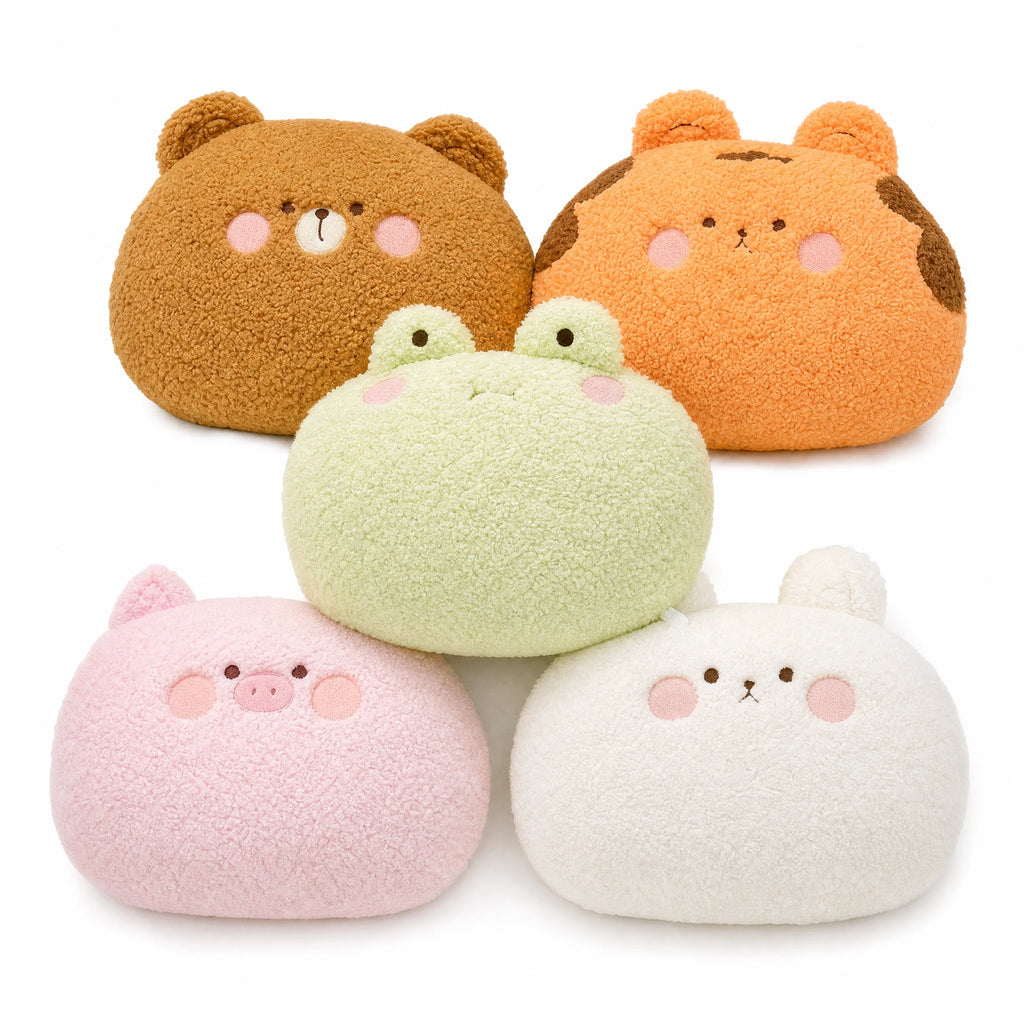 Animal Plush Pillow - Round Soft Stuffed Cushion - Fond blanc