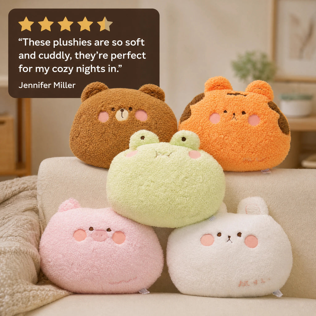 Animal Plush Pillow - Round Soft Stuffed Cushion - Image témoignage