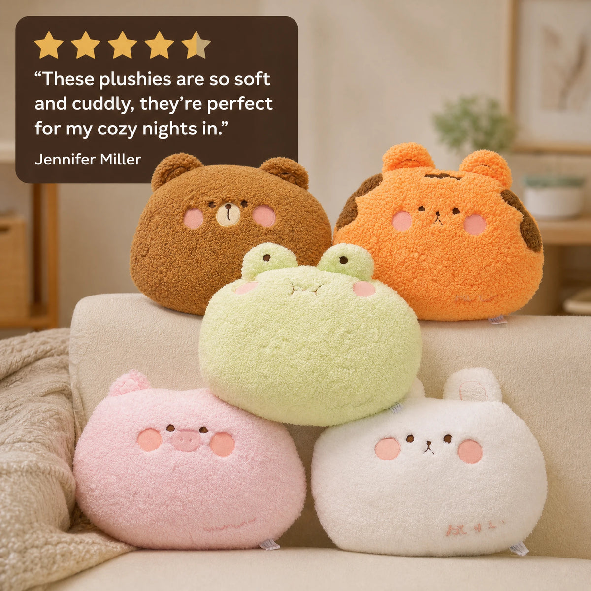 Animal Plush Pillow - Round Soft Stuffed Cushion - Image témoignage