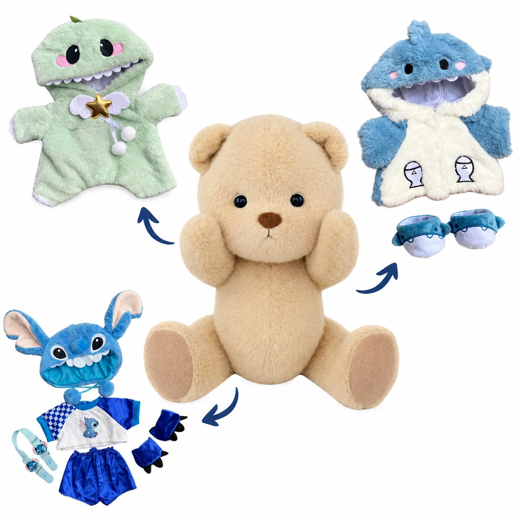 Articulated Teddy Bear with Dinosaur Costume - Brown Bear + Shark, Dinosaur & Stitch Costumes