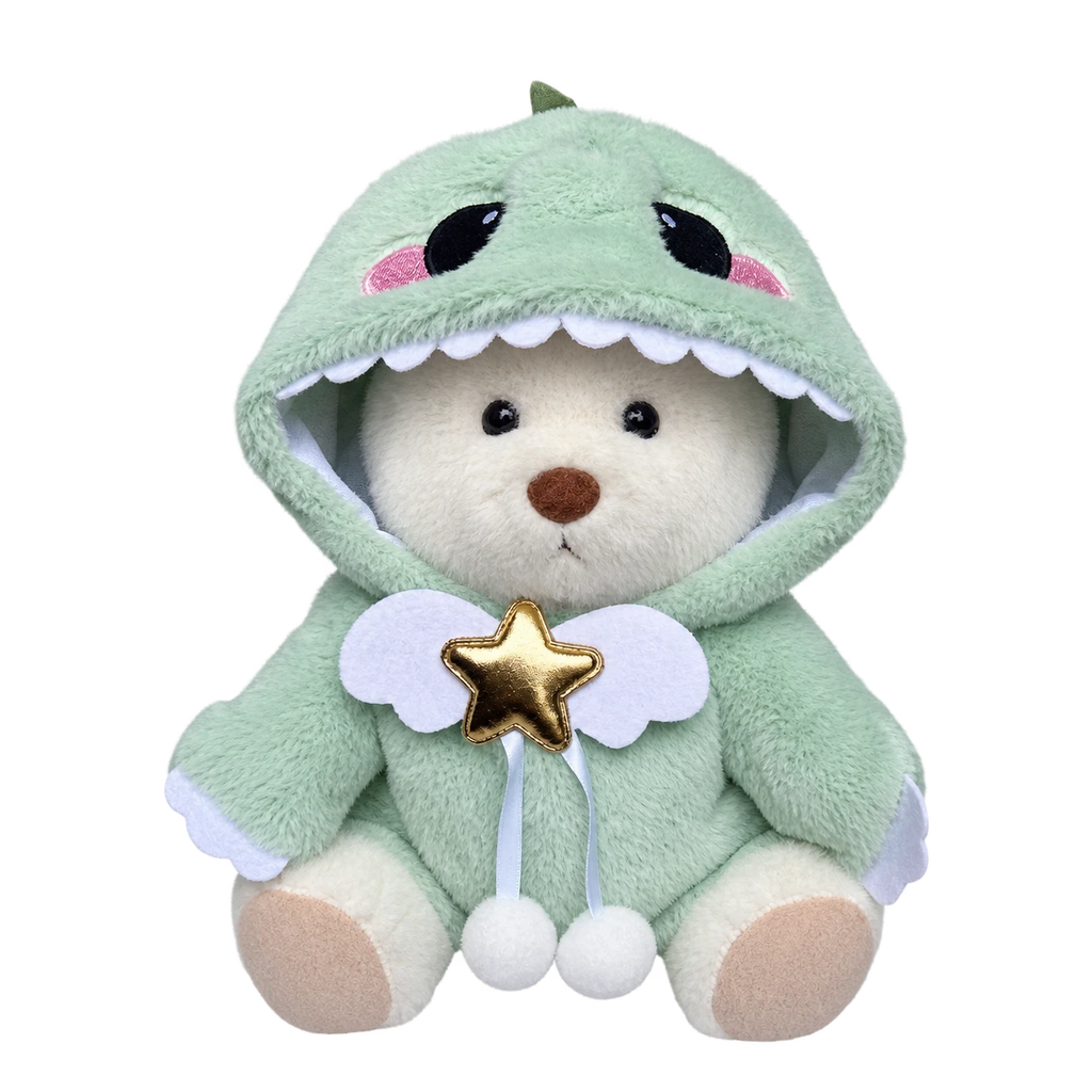 Articulated Teddy Bear with Dinosaur Costume - White Bear