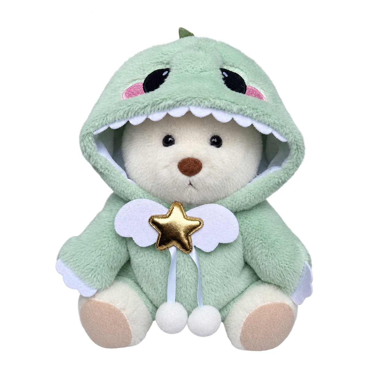 Articulated Teddy Bear with Dinosaur Costume - White Bear