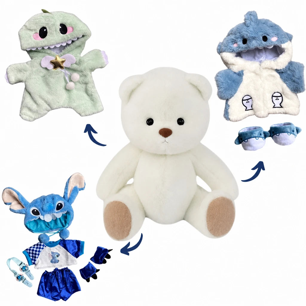 Articulated Teddy Bear with Removable Shark Costume - Blue / White Bear + Shark, Dinosaur & Stitch Costumes