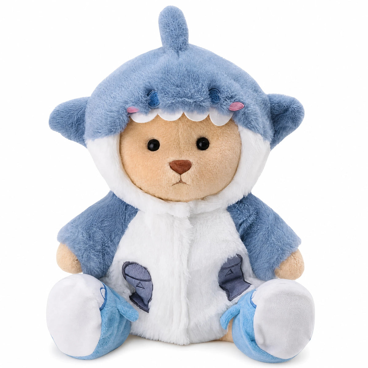 Articulated Teddy Bear with Removable Shark Costume - Fond blanc