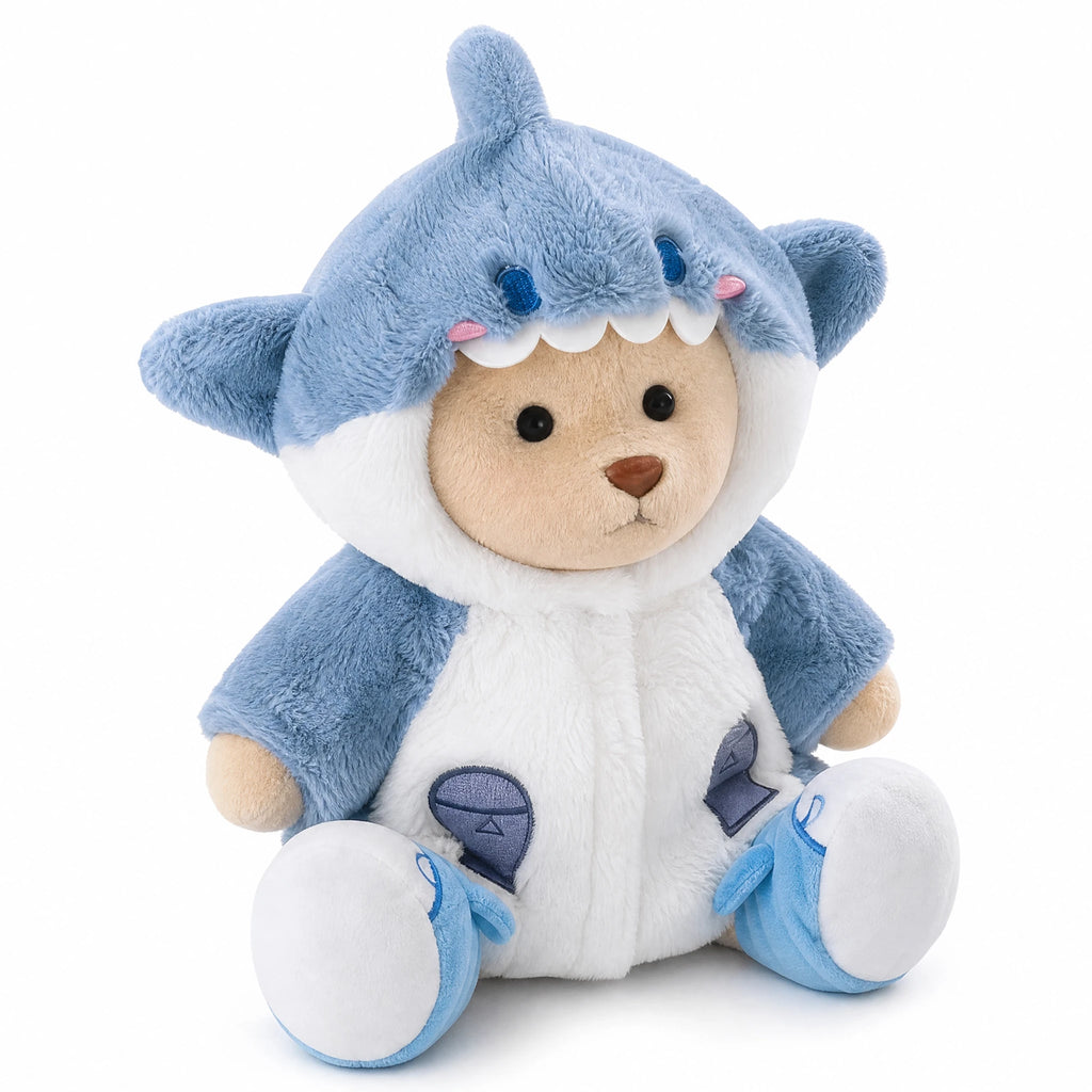Articulated Teddy Bear with Removable Shark Costume - Fond blanc, autre angle