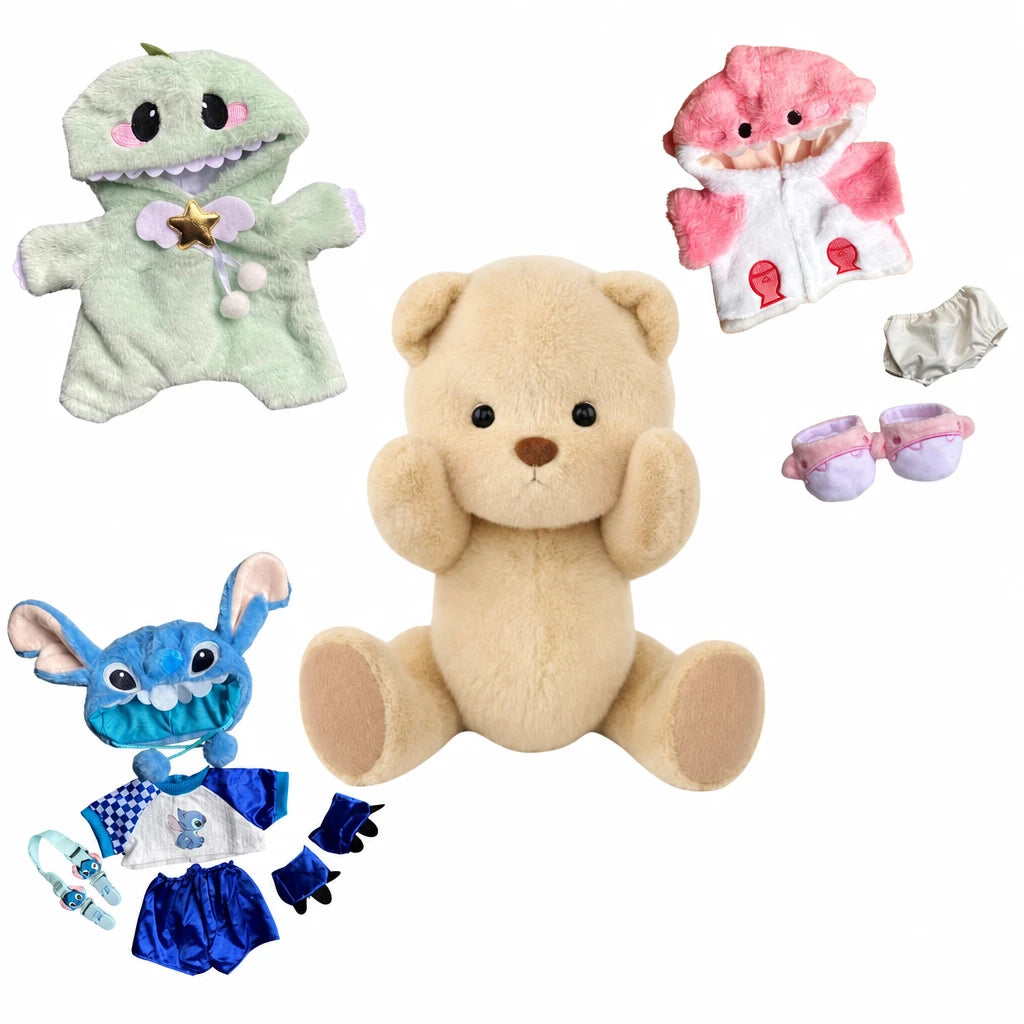 Articulated Teddy Bear with Removable Shark Costume - Pink / Brown Bear + Shark, Dinosaur & Stitch Costumes