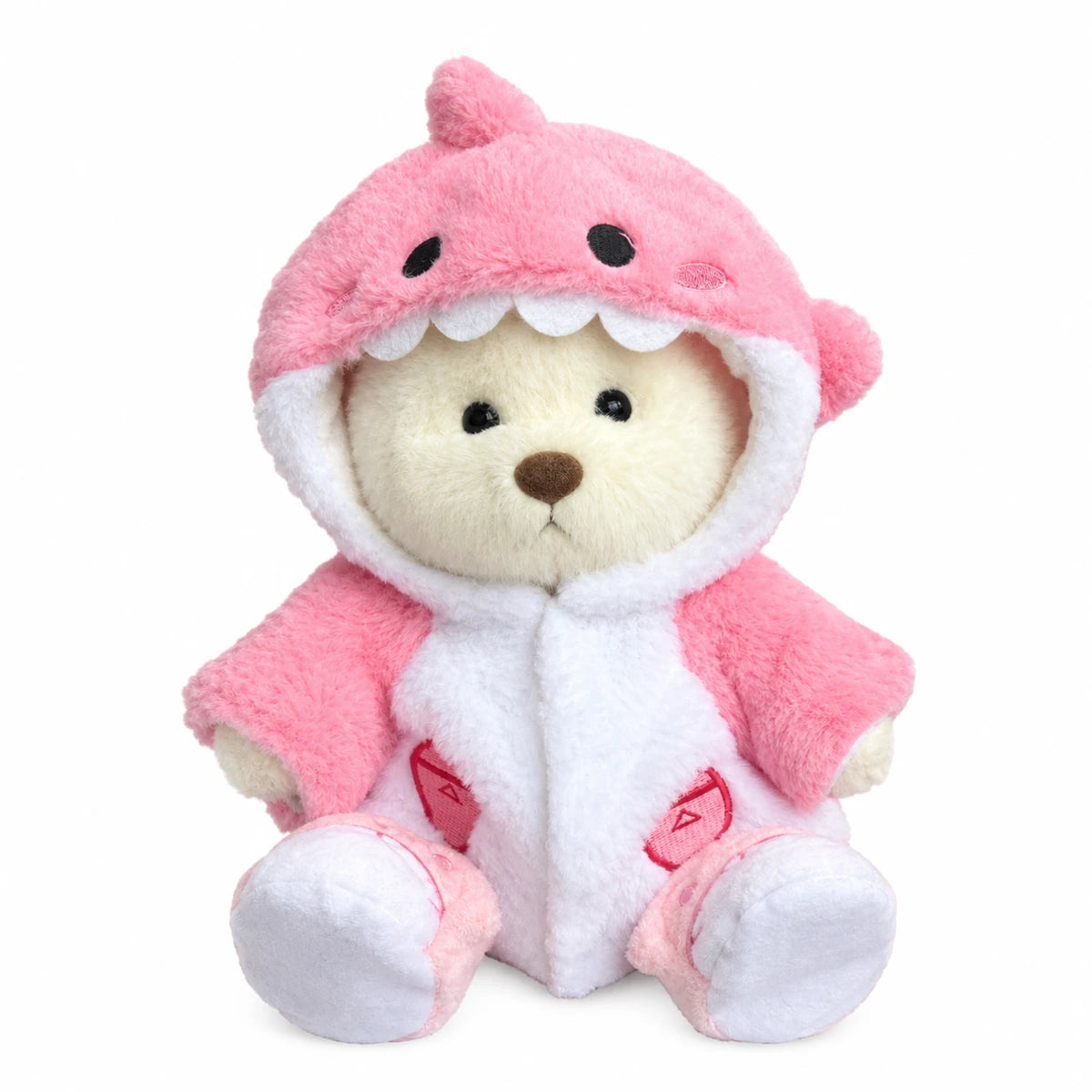 Articulated Teddy Bear with Removable Shark Costume - Pink / White Bear