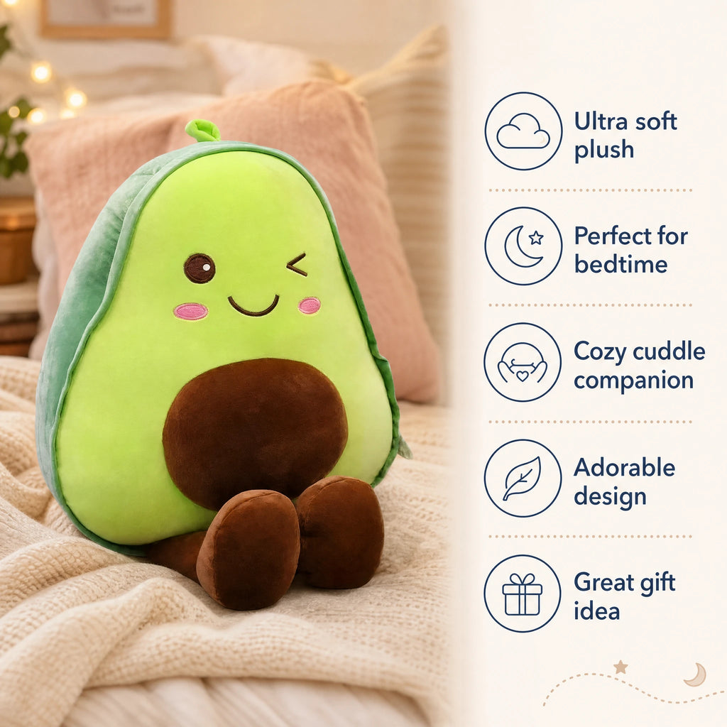 Avocado Plush Toy with Embroidered Smiling Face - Bénéfices produit
