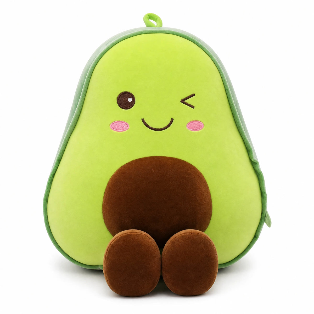Avocado Plush Toy with Embroidered Smiling Face - Fond blanc
