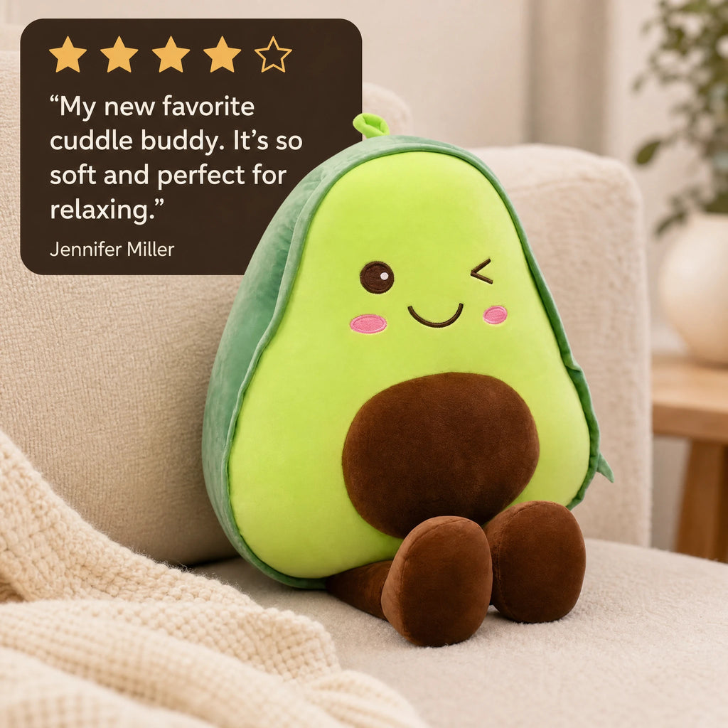 Avocado Plush Toy with Embroidered Smiling Face - Image témoignage
