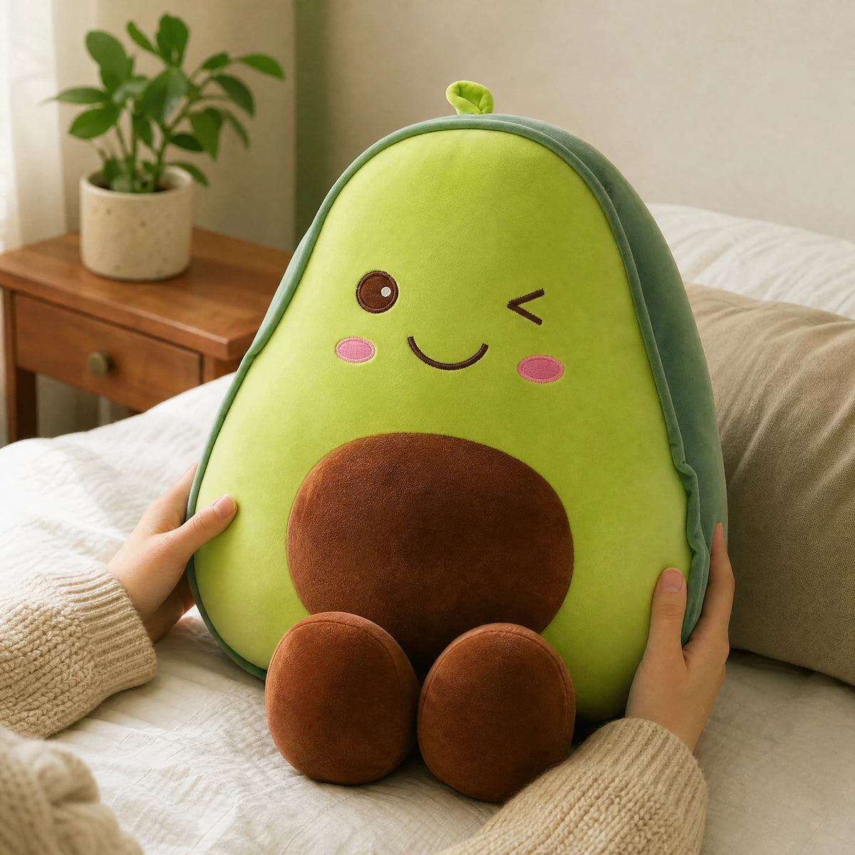 Avocado Plush Toy with Embroidered Smiling Face - Utilisation du produit