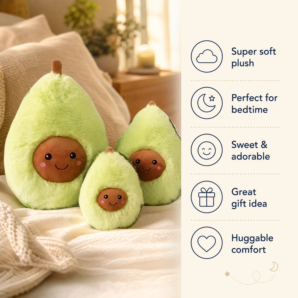 Avocado Plush Toy with Smiling Face and Fuzzy Texture - Bénéfices produit