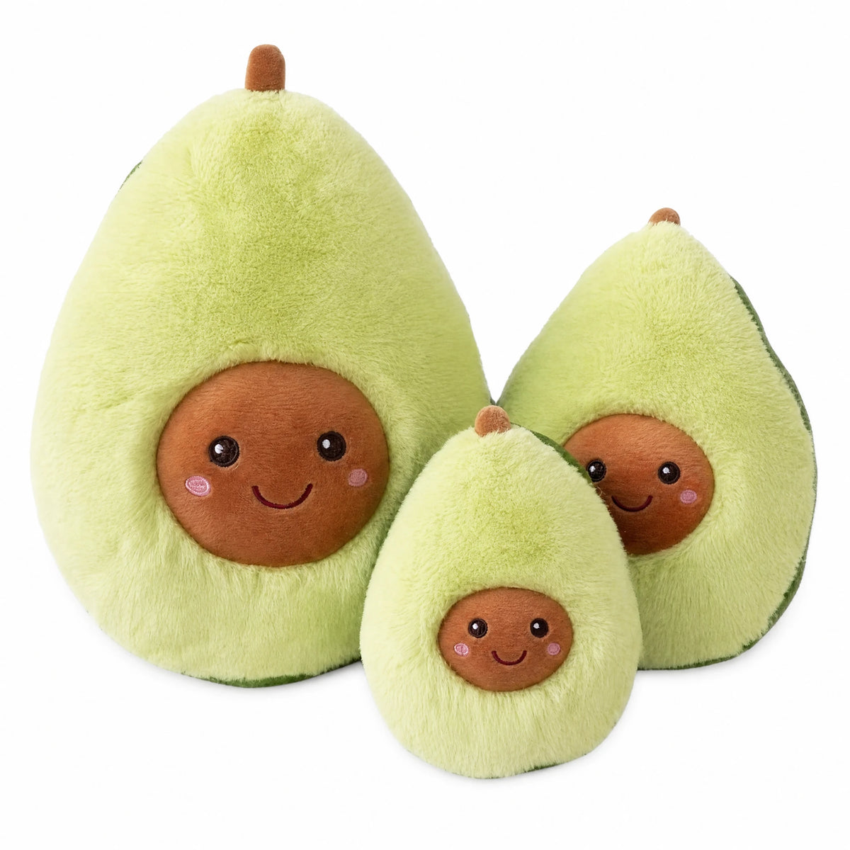 Avocado Plush Toy with Smiling Face and Fuzzy Texture - Fond blanc