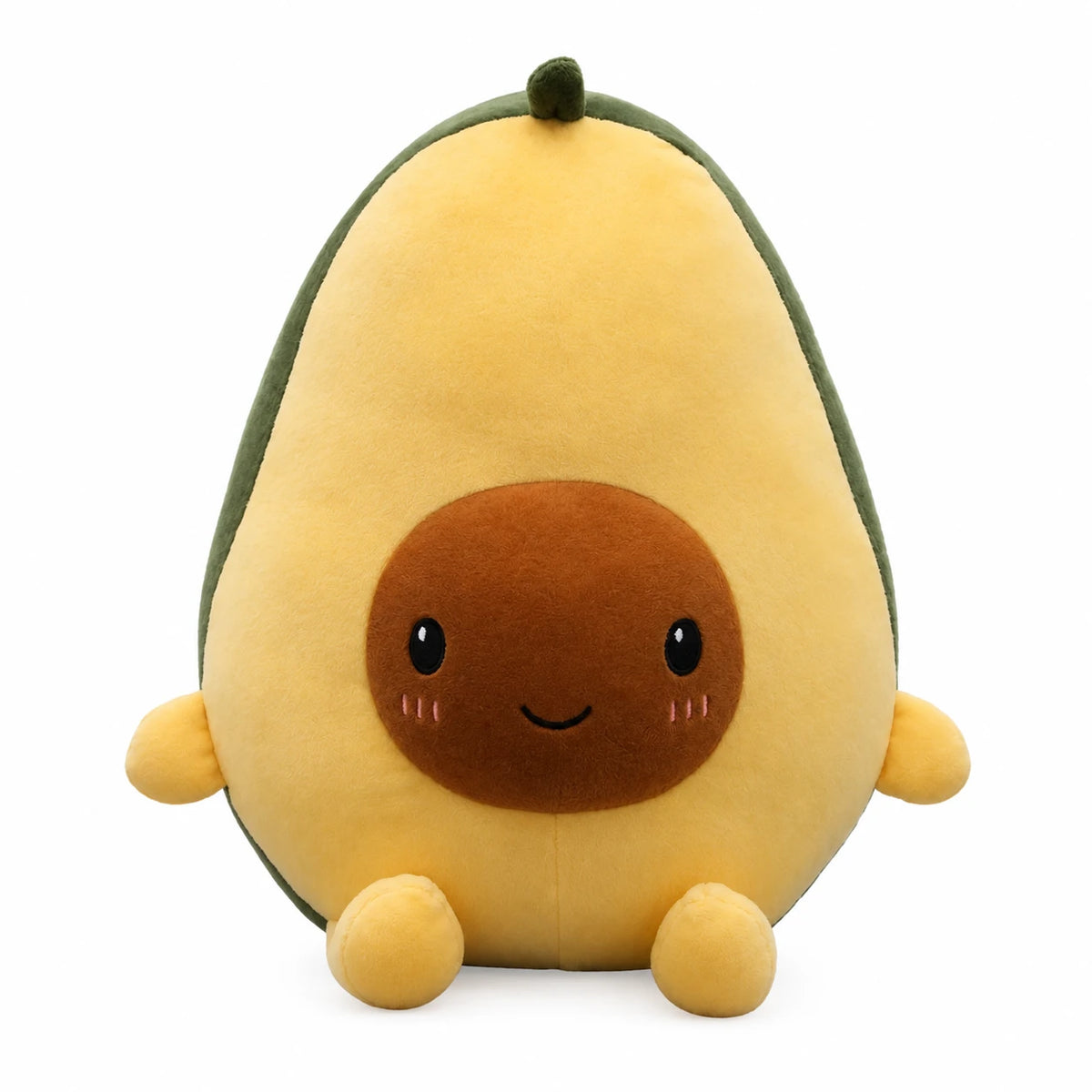 Avocado Plush Toy with Smiling Face and Green Stem - 12in / 30cm · 23.5in / 60cm · 15.5in / 40cm