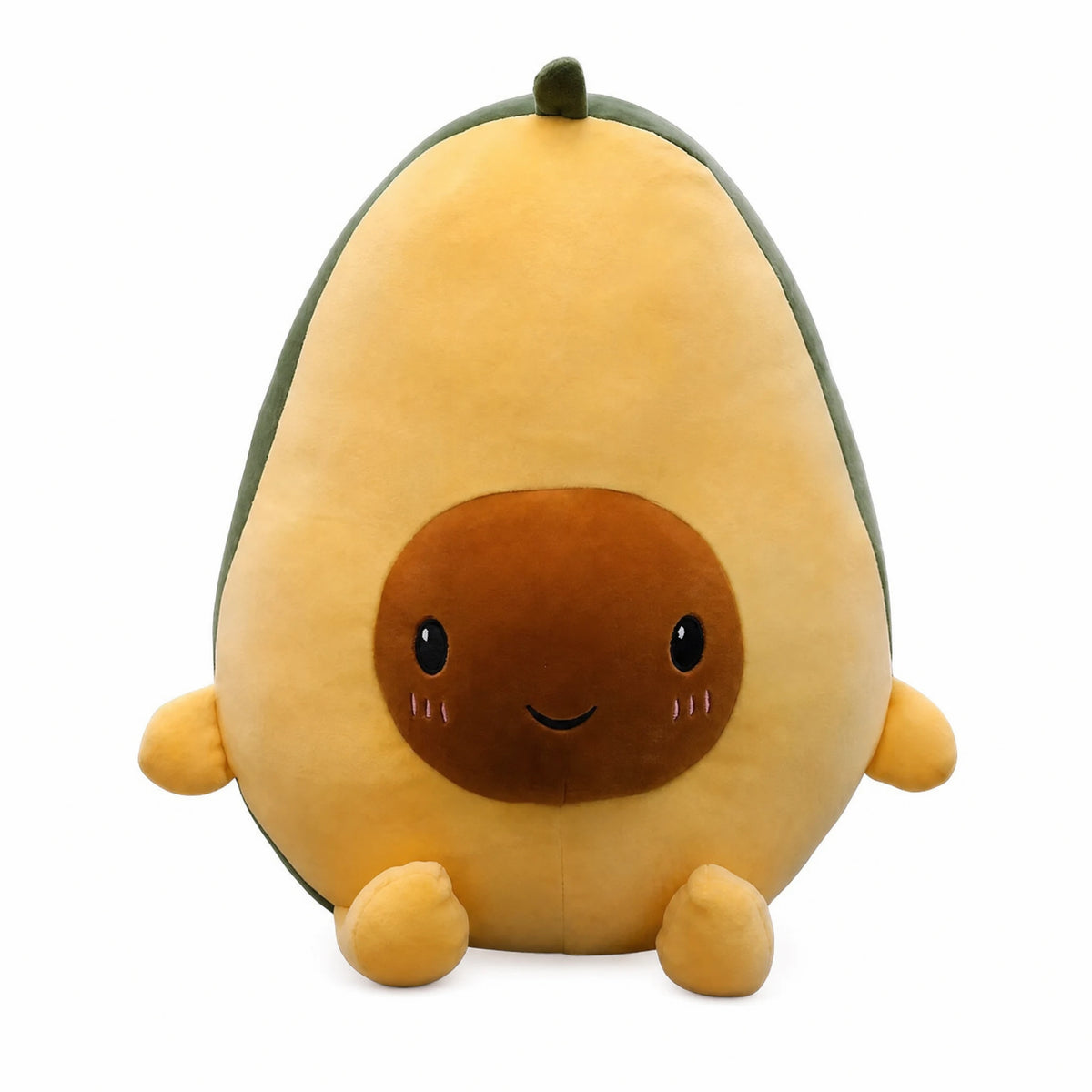 Avocado Plush Toy with Smiling Face and Green Stem - Fond blanc